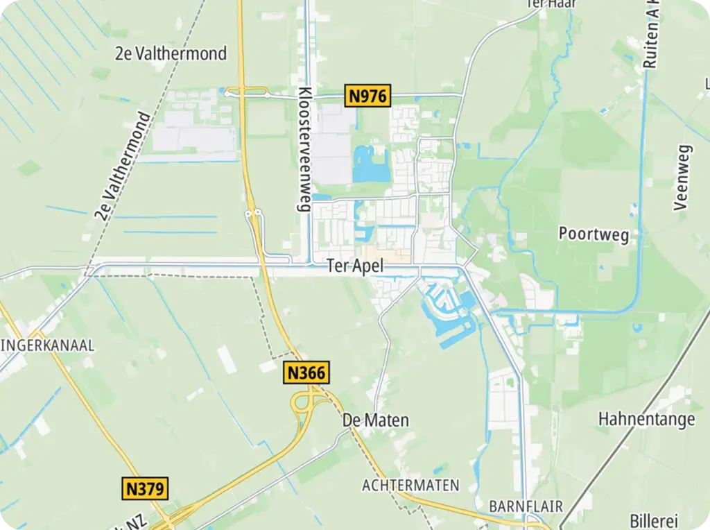 Google-kaart van de stad met wegen in groene kleuren