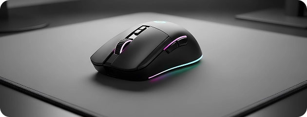 Zwarte gamingmuis met RGB-verlichting op een muismat